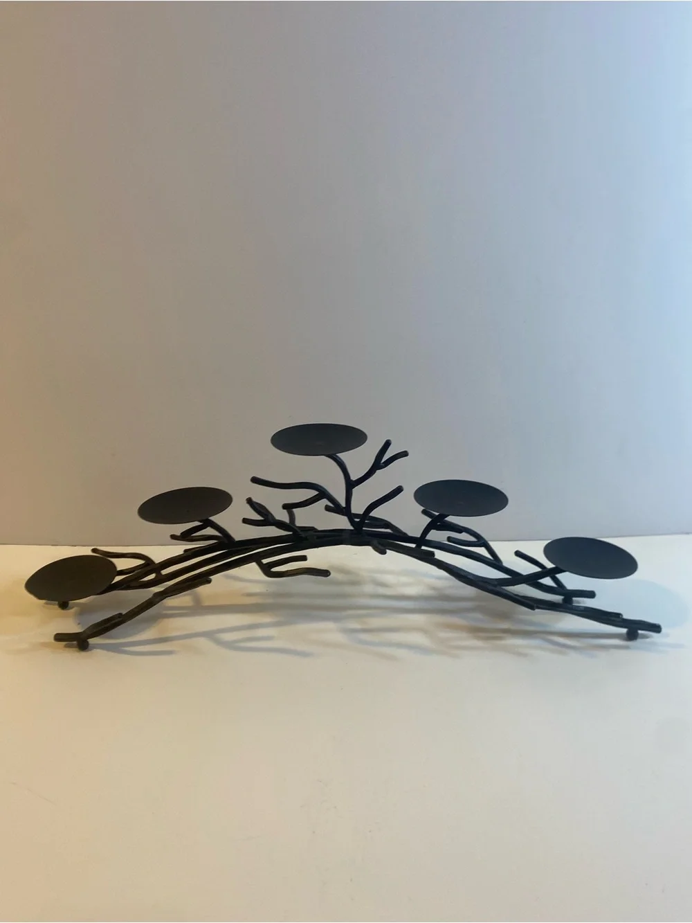 Vintage 5 Candle Black Cast Metal Tree Branch Table Centerpiece Candleholder